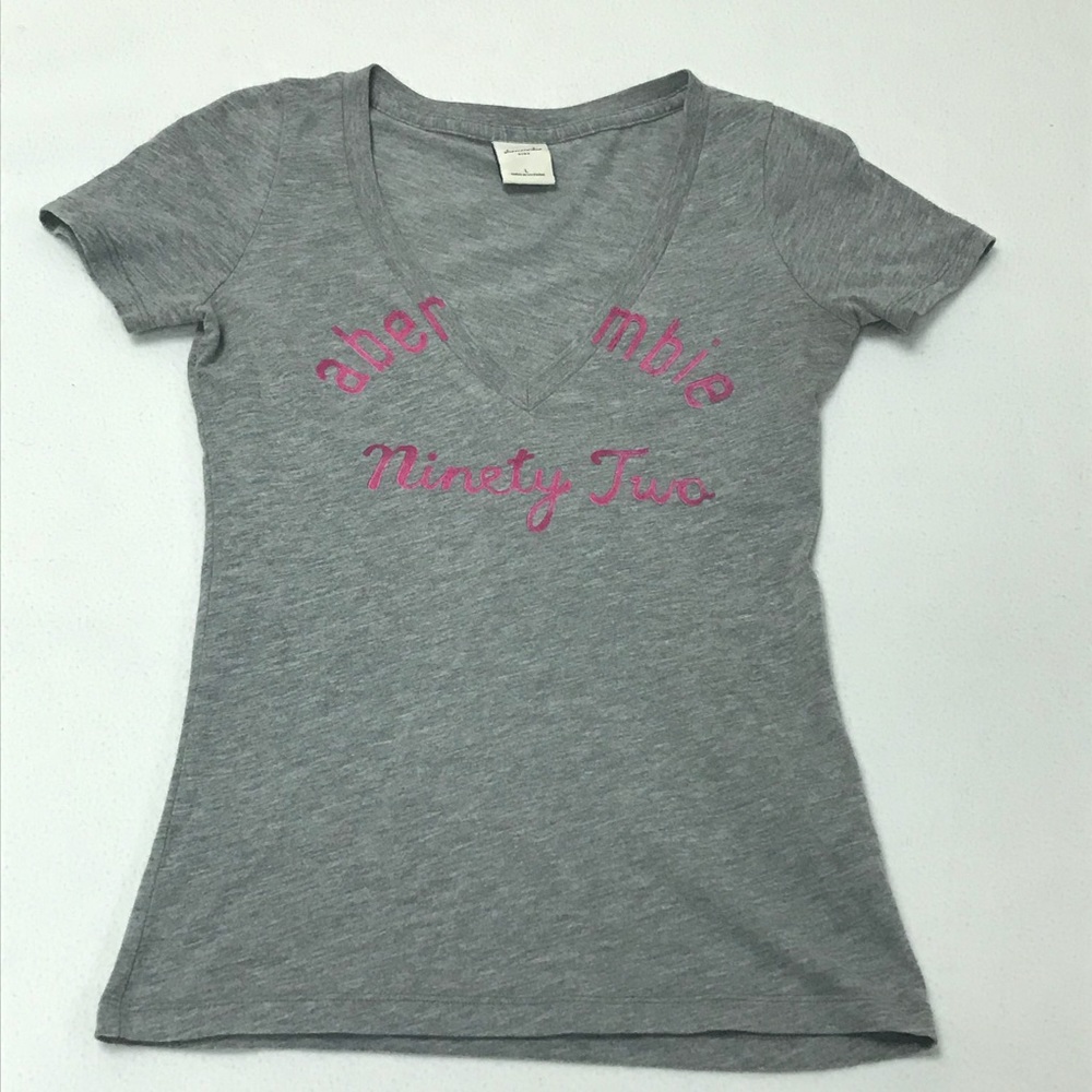 Abercrombie kids Grey and Pink V Neck T-Shirt